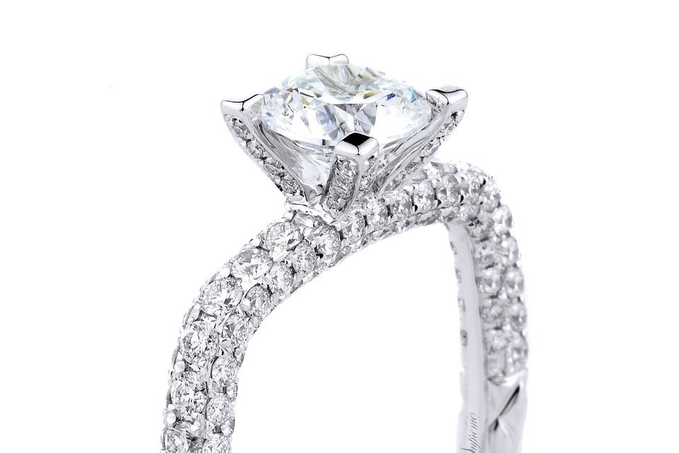 Style Supreme Jewelry	34043 <br> Argyle texture decorates the shank of this 14K white gold Carré Collection engagement ring in a square cushion-shape