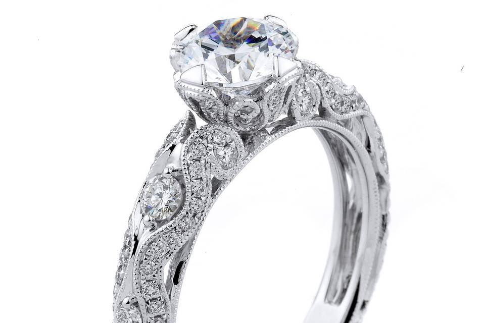 Style Supreme Jewelry	154868 <br> 18K white gold vintage-inspired engagement ring featuring 0.44 carats of round diamonds