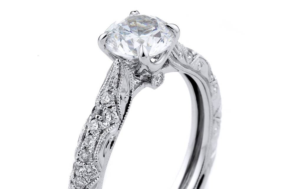Style Supreme Jewelry	154258 <br> 18K white gold vintage-inspired Desireé Collection engagment ring featuring 0.29 carats of round diamonds