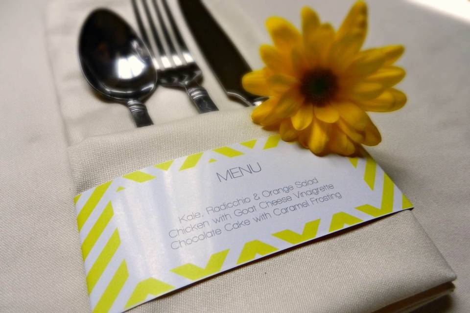 Yellow Chevron Menu Card / Napkin Ring