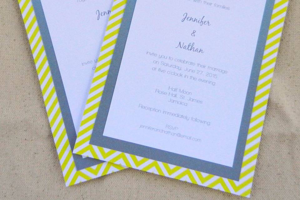 Silver and Yellow Chevron Invitation