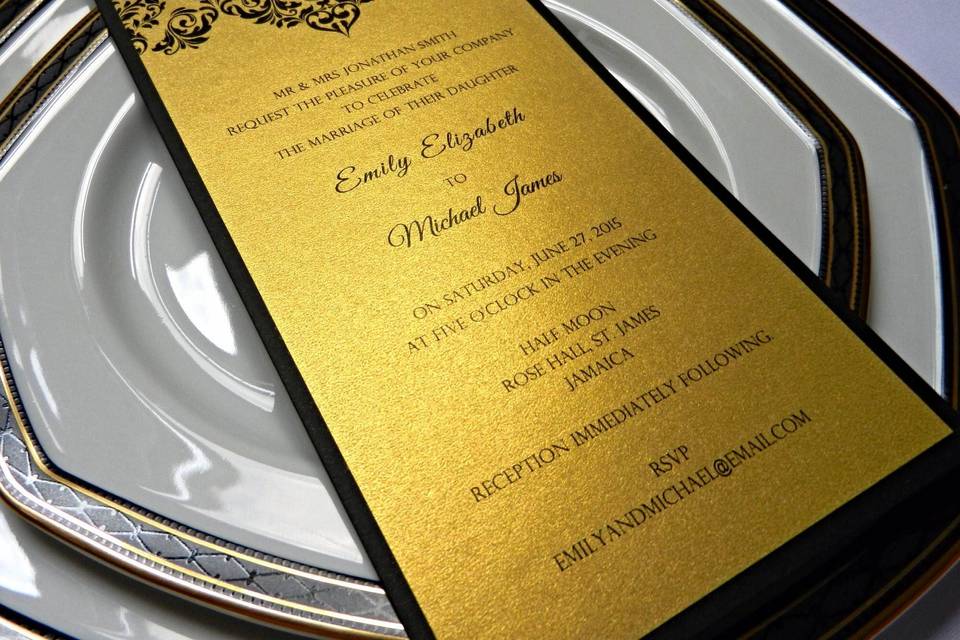 Black and Gold Damask Invitation