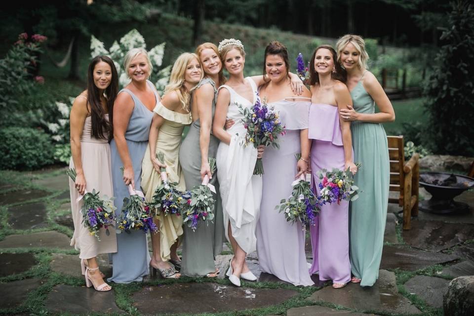 A colorful bridal party