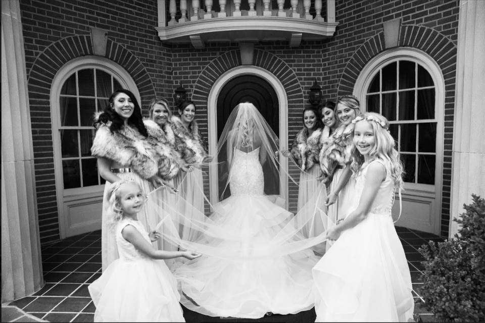 The bride and her bridesmaids