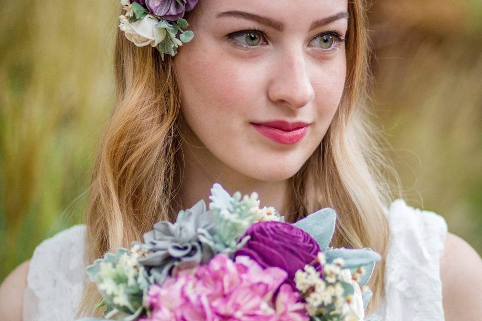Bridesmaid bouquet/headpiece