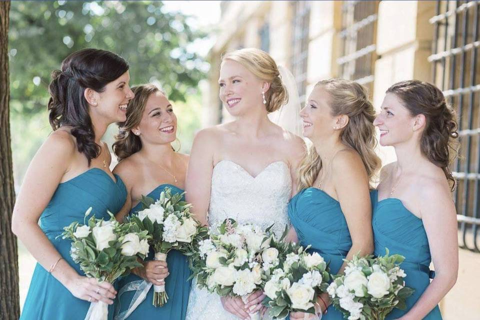 Bride and bridesmaids with their bouquets