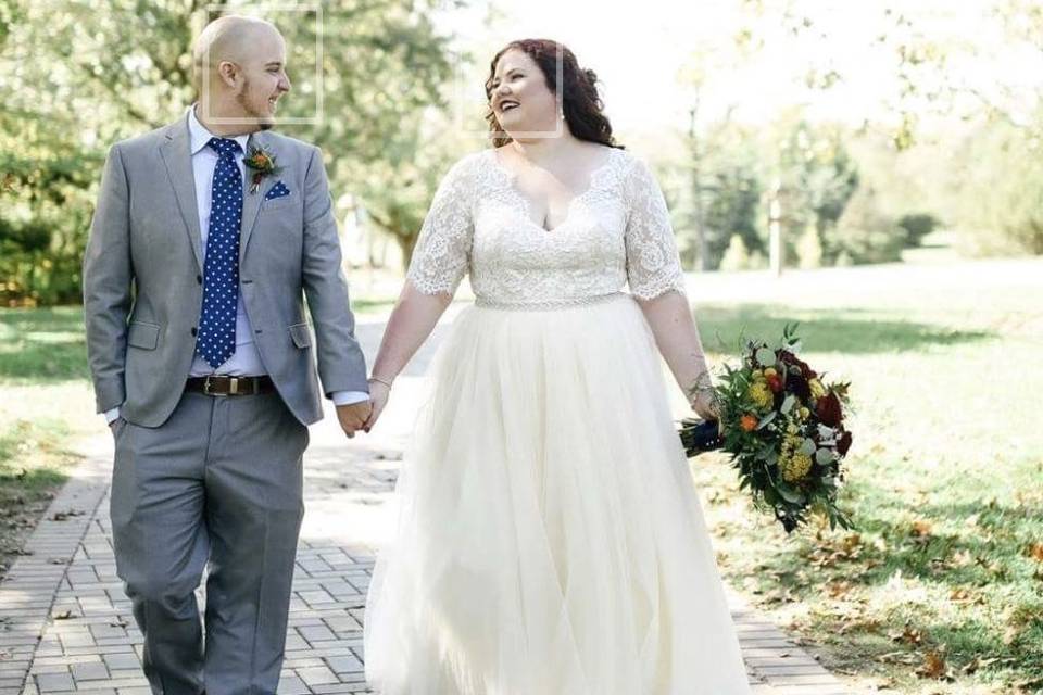 Newlyweds taking a walk