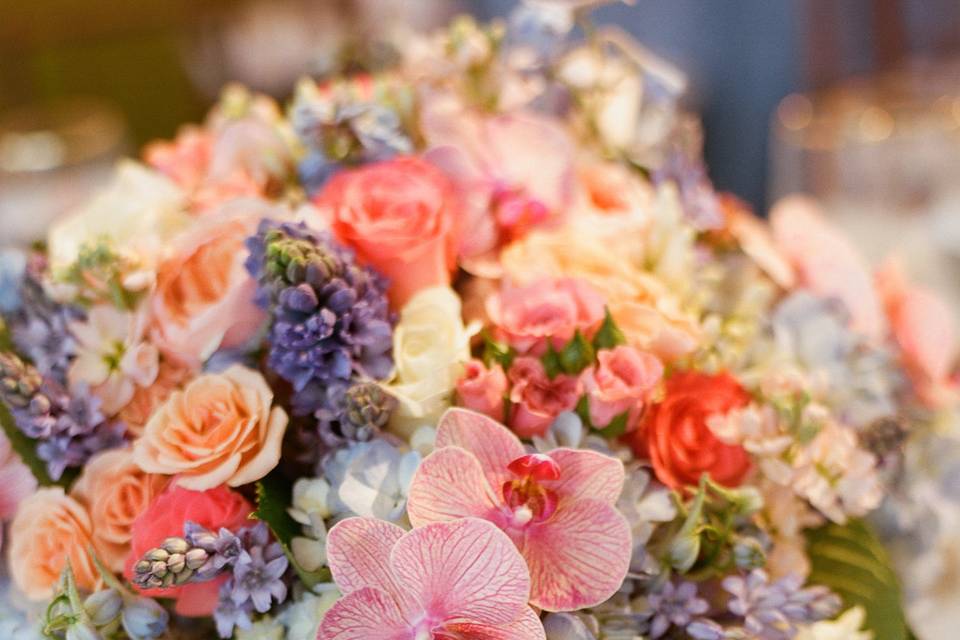 Table setup with flower centerpiece