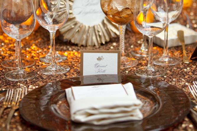 Table setup with flower centerpiece