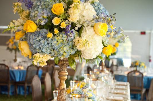 Table setup with flower centerpiece