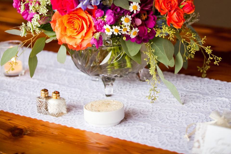 Table setup with flower centerpiece