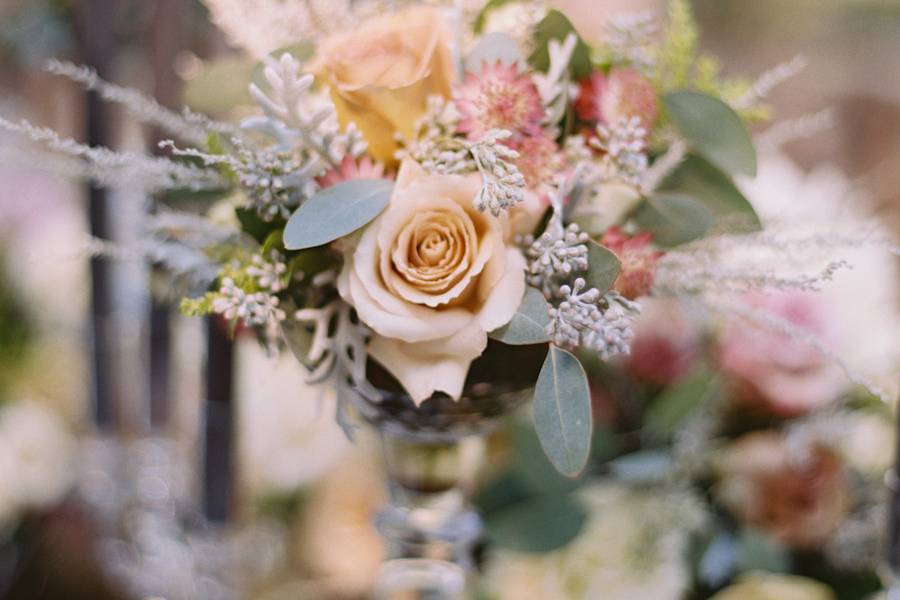 Table setup with flower centerpiece