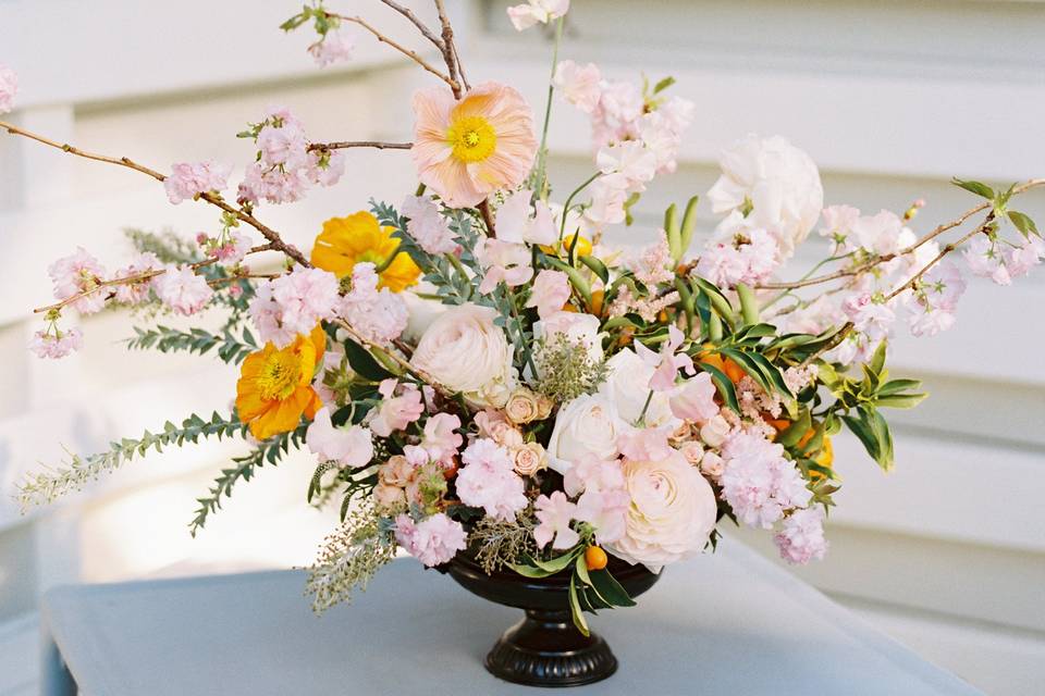 Table setup with flower centerpiece