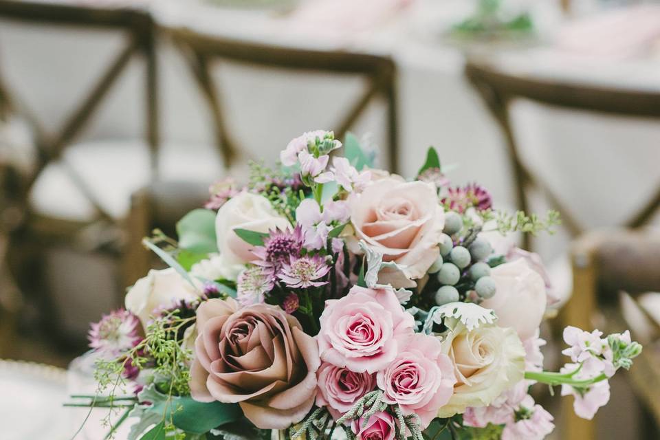 Table setup with flower centerpiece