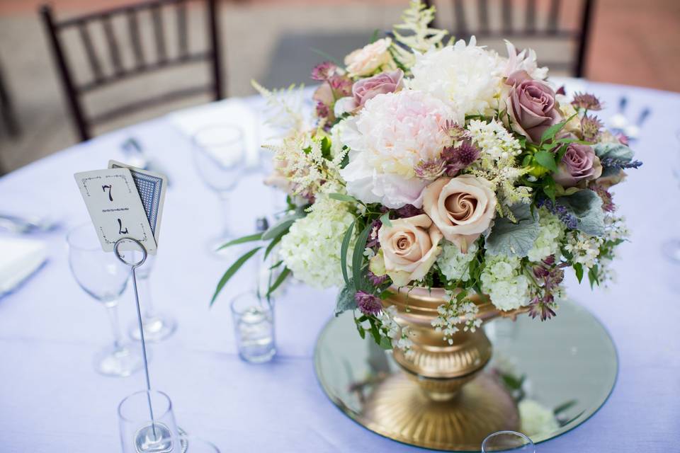 Table setup with flower centerpiece