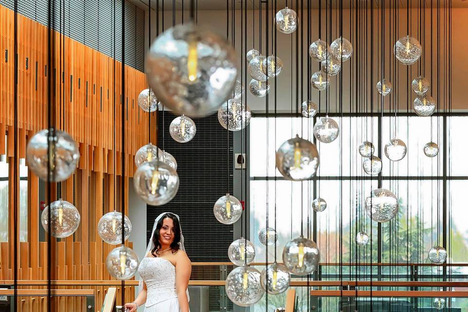 Airy atrium with glass globes