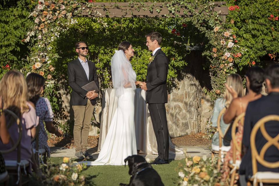 Bride and Groom w/ officiant