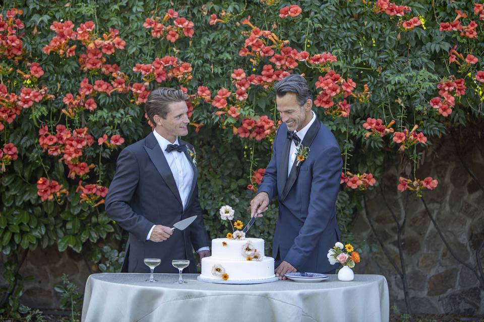 Grooms cutting cake