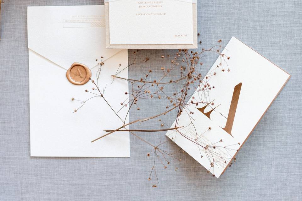 Linen and wood invitation