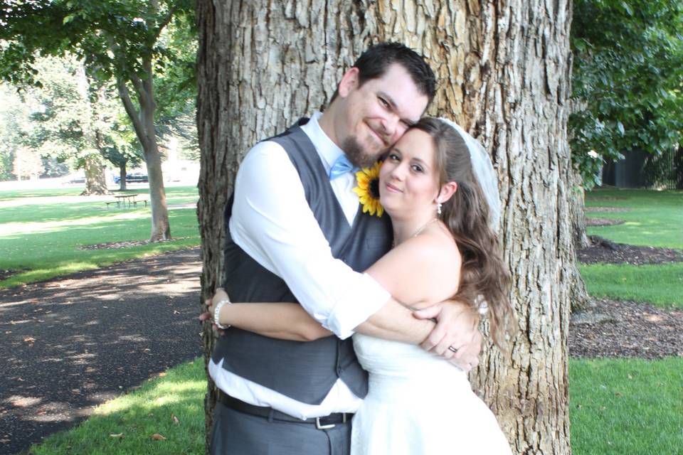 Hugging near a tree