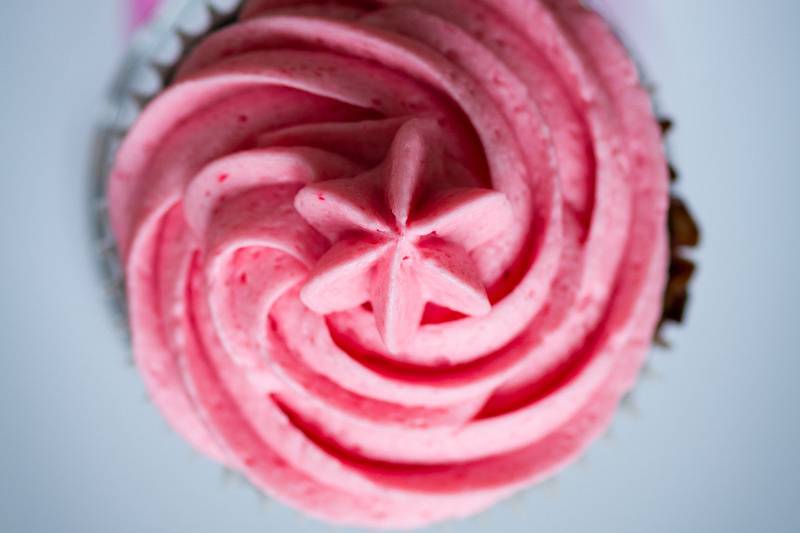 Valrhona Chocolate cupcakes with Handpureed Raspberry Buttercream