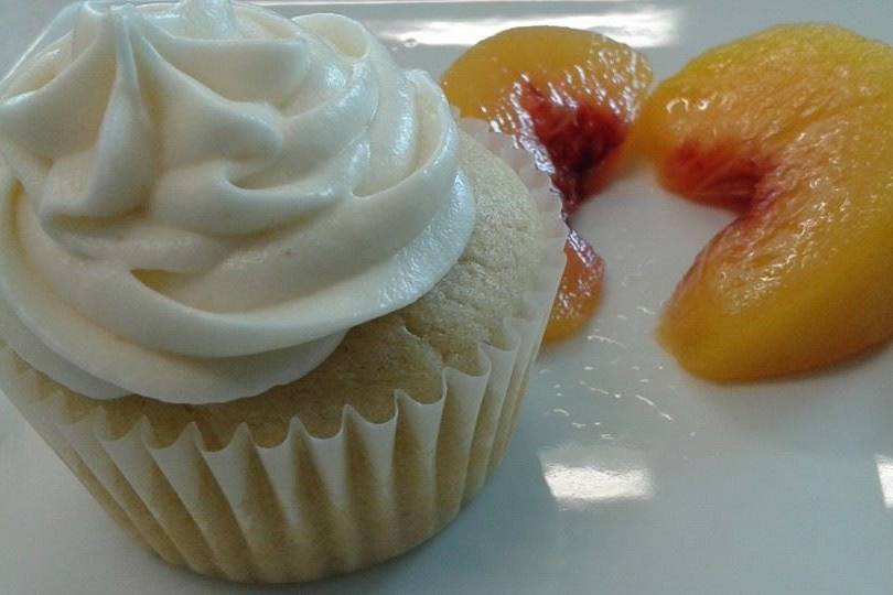 Peaches N' Cream - Peaches pureed & added to the cake with cream cheese frosting.