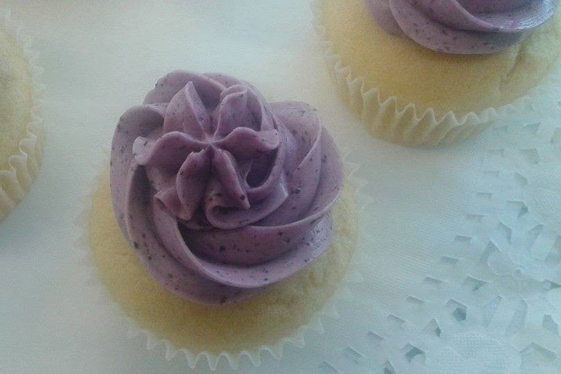 Orange Handpureed Wild Blueberries - Orange zested & juiced in the cake with handpureed wild blueberries buttercream.