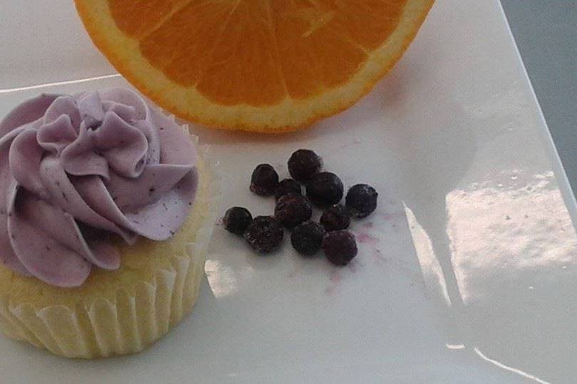 Orange Handpureed Wild Blueberries - Orange zested & juiced in the cake with handpureed wild blueberries buttercream.