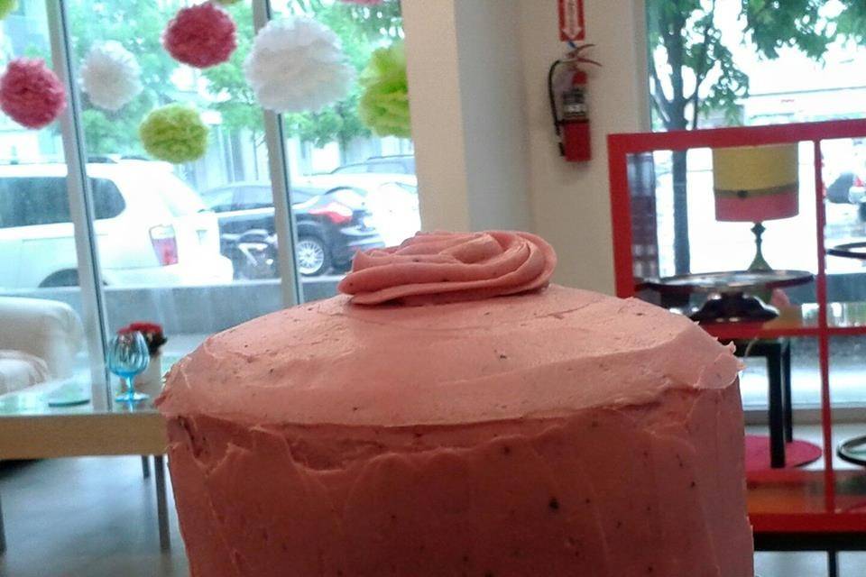 Gluten-Free Valrhona Dark Chocolate cake with Handpureeed Raspberry Buttercream