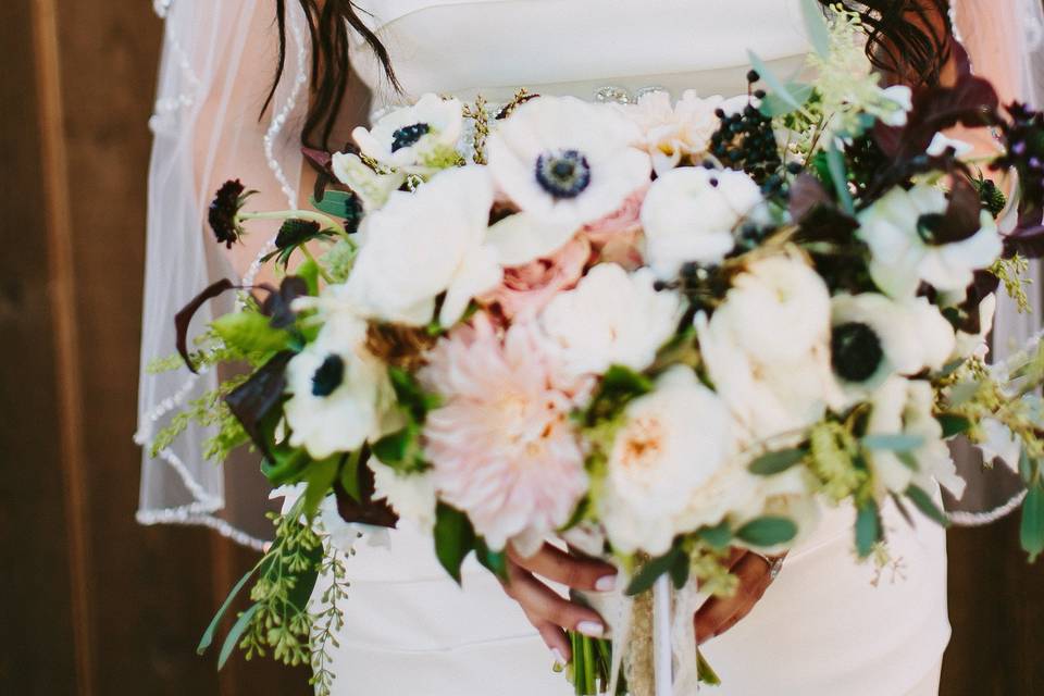 The bride holding her bouquet