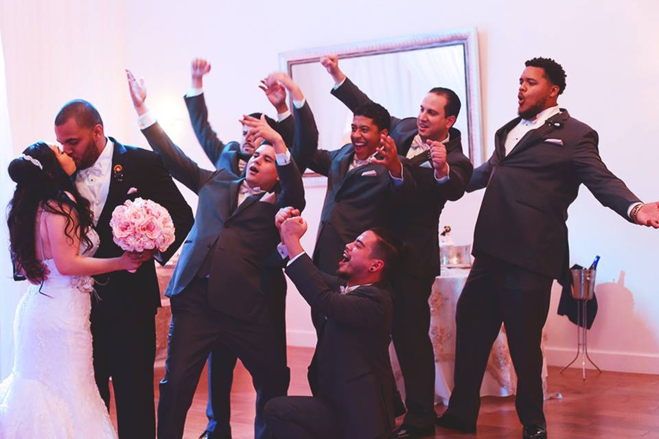 The couple and groomsmen