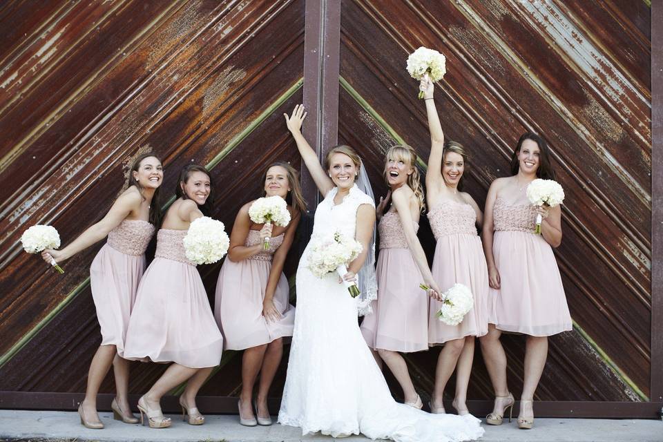 Bride with bridesmaids