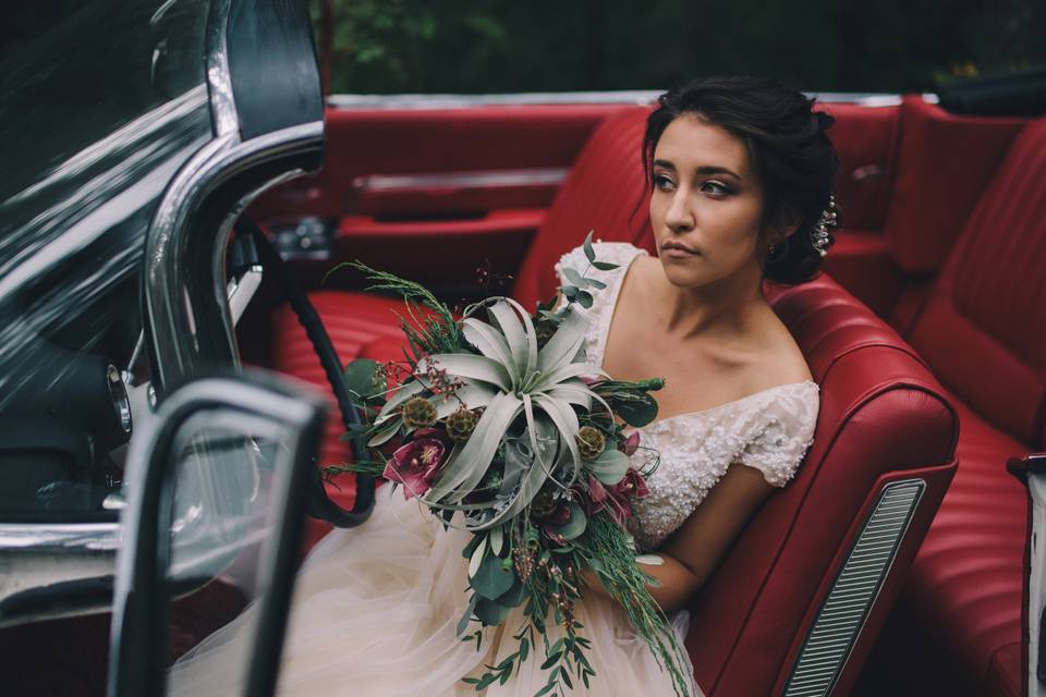 Bride in the convertible