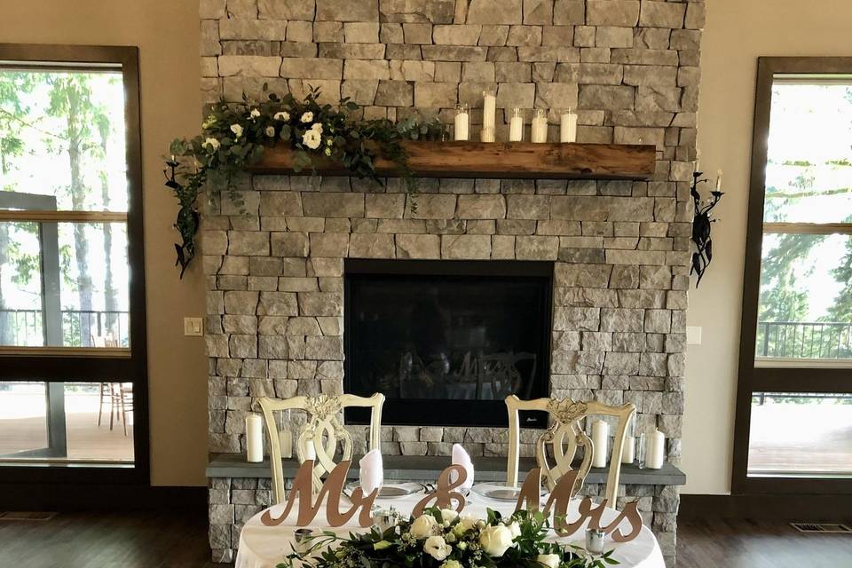 Sweetheart Table and Fireplace