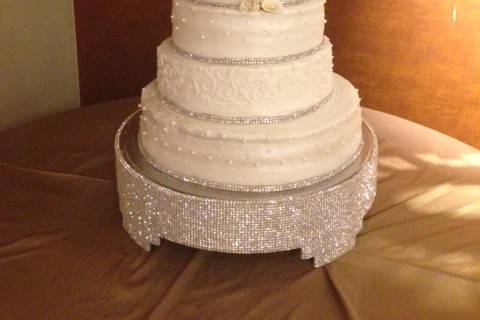 Tall white wedding cake
