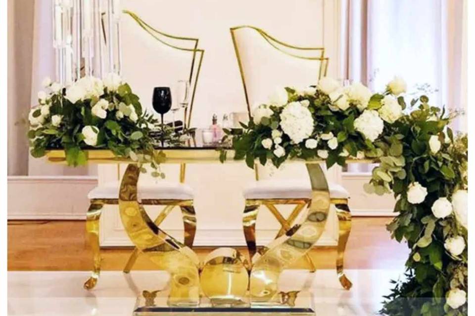 Gold sweetheart table & chairs