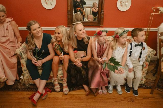 Candid wedding photo of guests