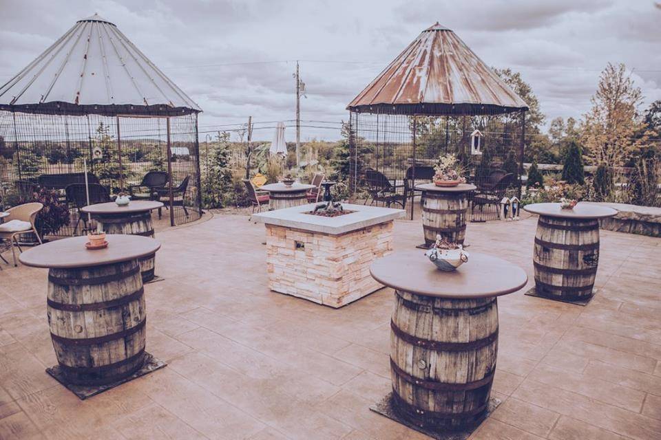 Corn crib gazebos in the wine garden