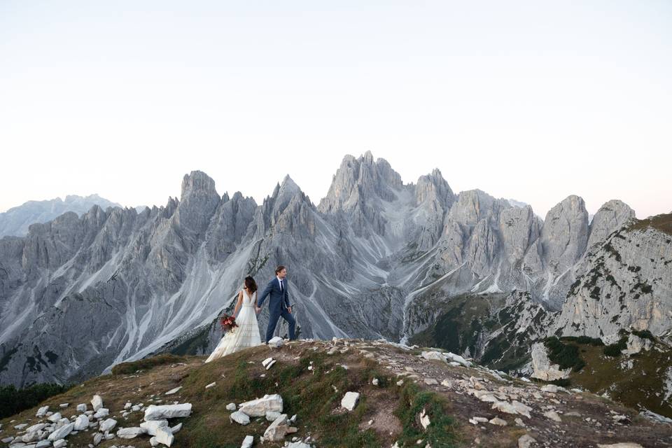 Dolomites with bride and groom