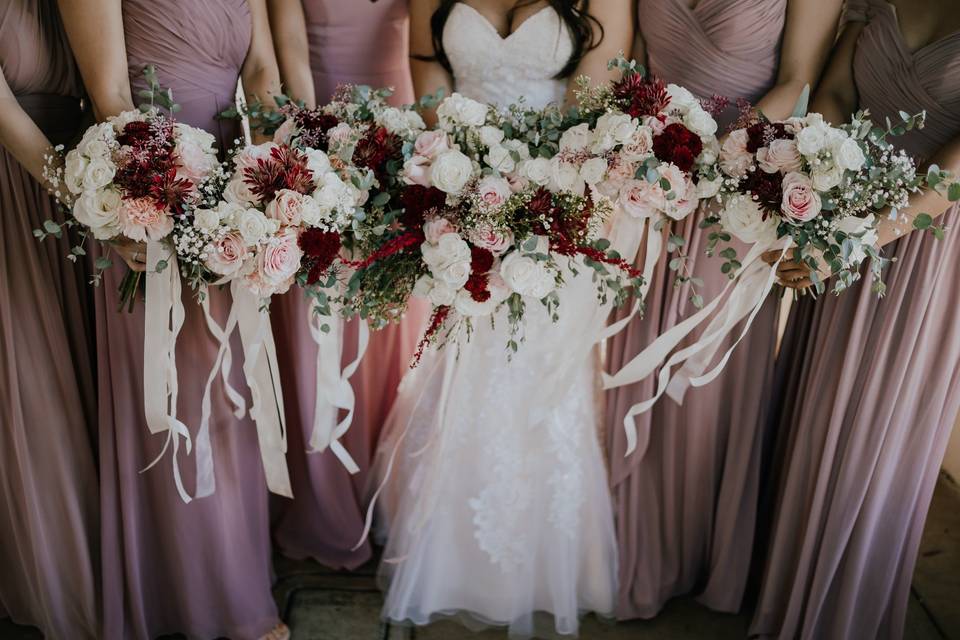 Blush and burgundy bouquets