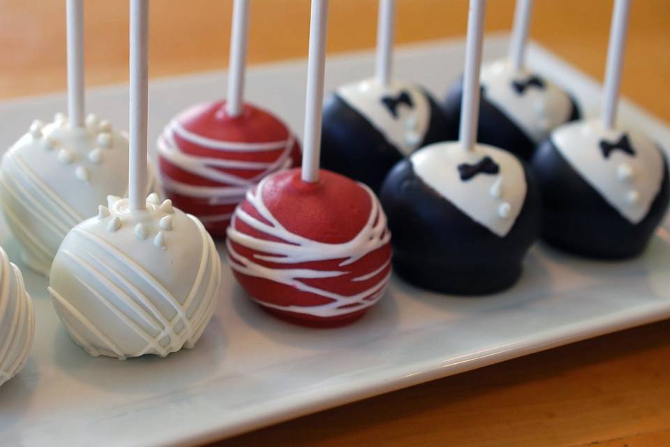 Bride and groom cake pops