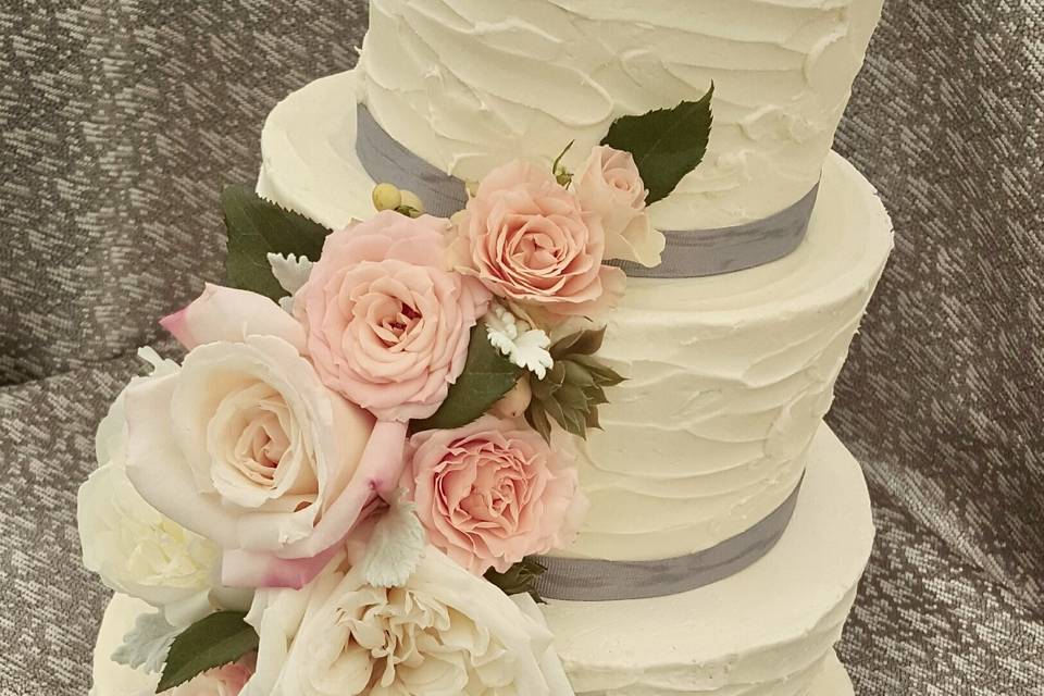 Gray and pink tiered cake