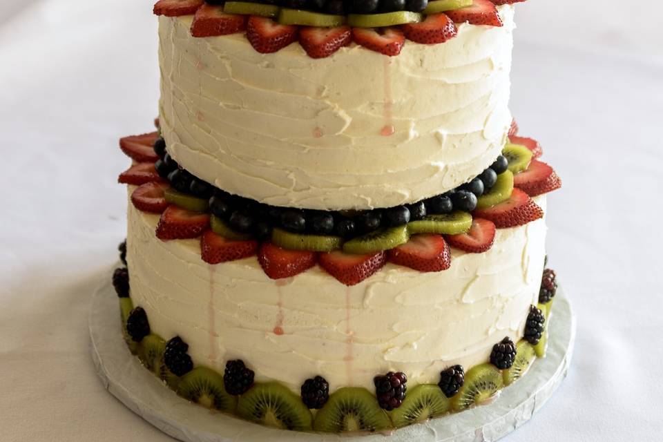 Fresh Fruit on tiered cake