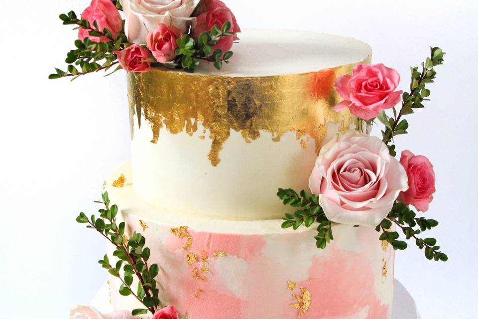 Watercolor Cake with Gold Leaf