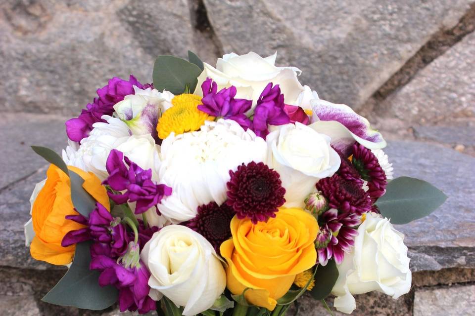 Plum and marigold bouquet