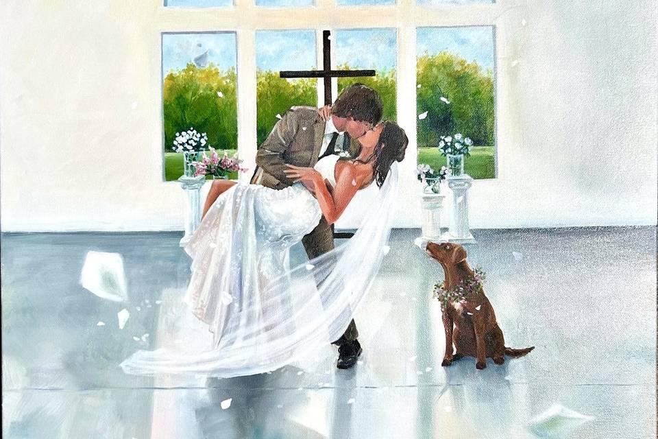 Oil painting with dog