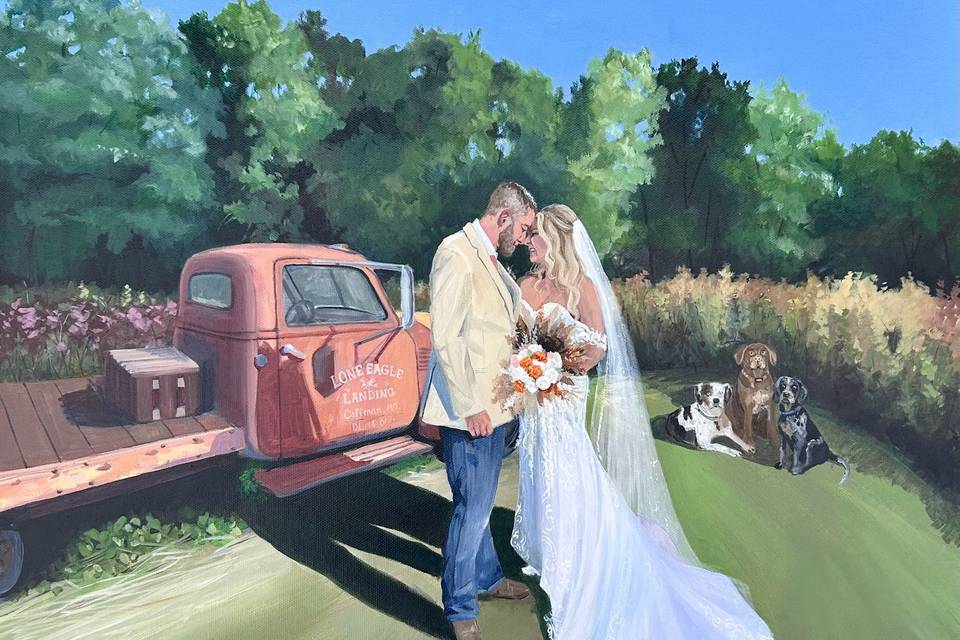 Farm with red truck