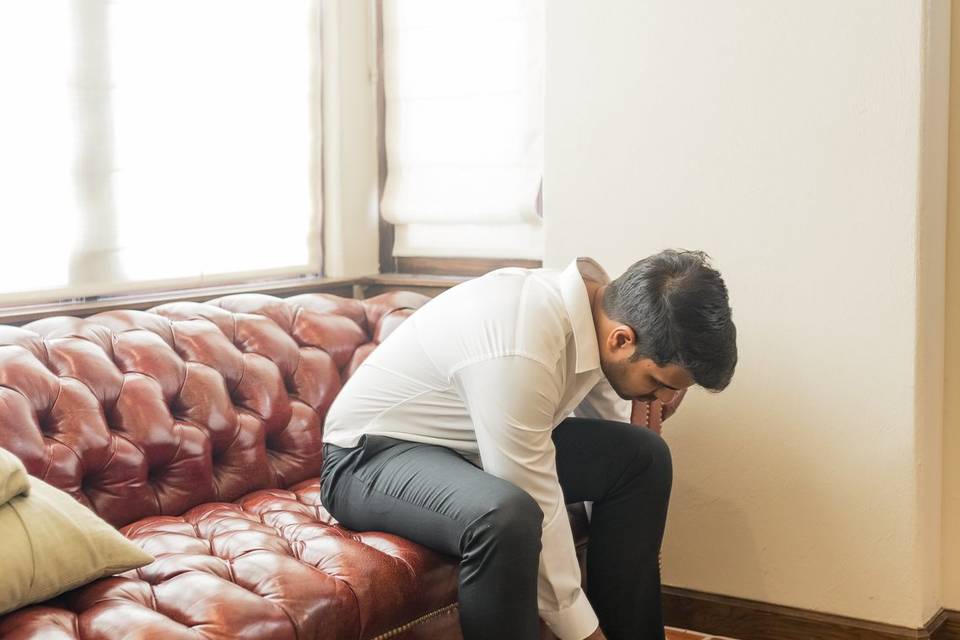 Groom getting ready