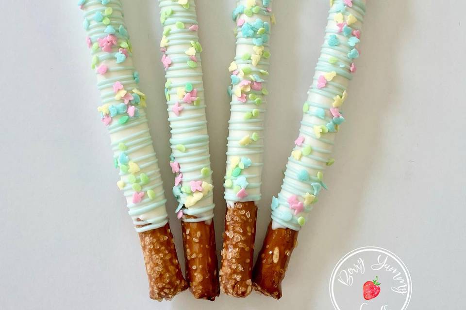 Candy-coated pretzel sticks