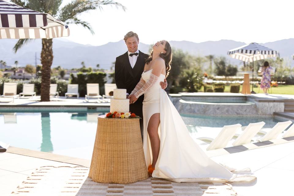 Poolside cake cutting
